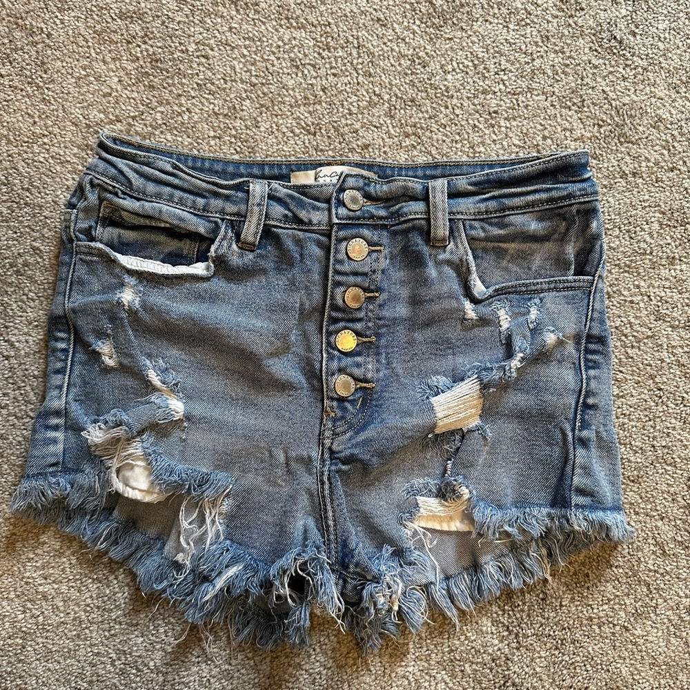 KanCan Frayed Hem Jean Shorts